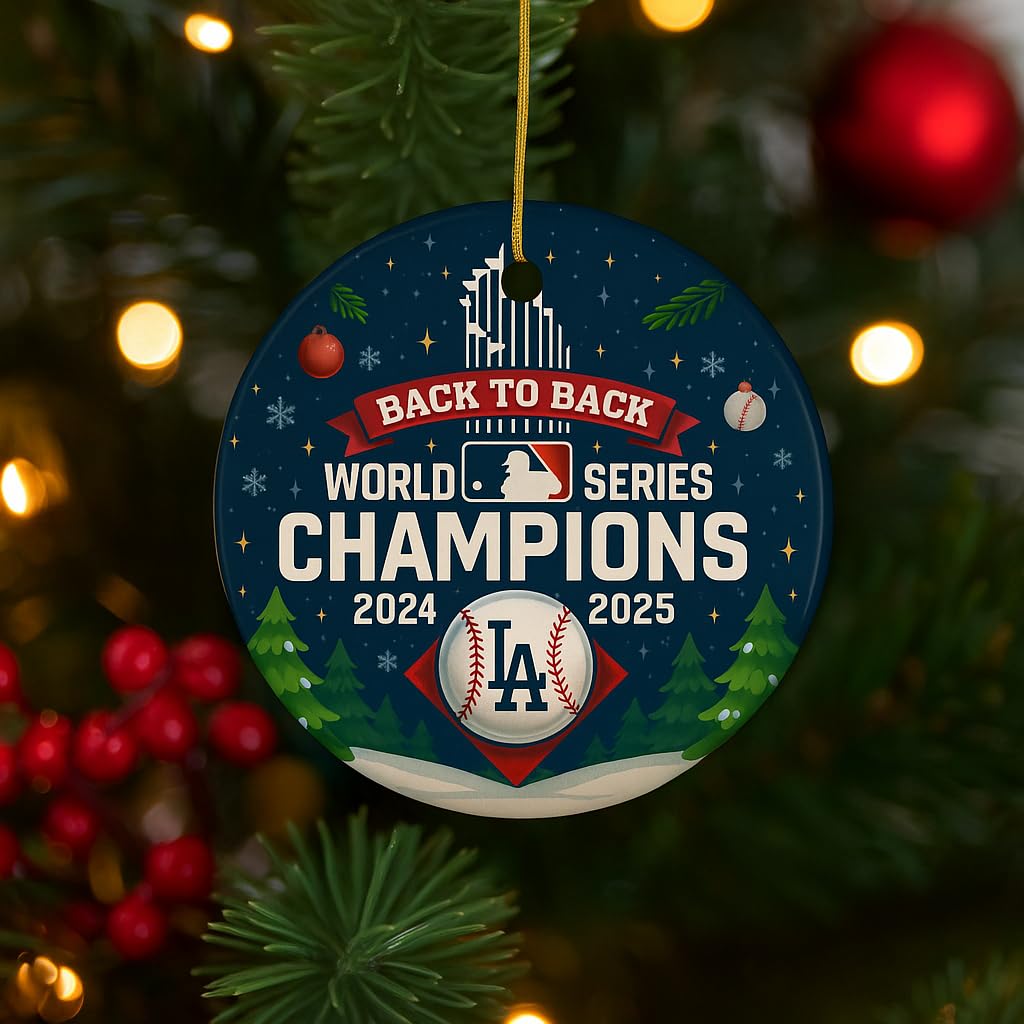 Back to Back Baseball Champions Ornament 2024 2025 – Ceramic, Heart, Circle, Snowflake Shapes – Funny Gift for Baseball Fans – Christmas Tree Decoration, Cheap Shipping (1, Snowflake)