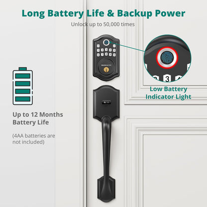 Keyless Entry Door Lock with Handle Set - Fingerprint Door Locks, Electronic Keypad Deadbolt, Smart Locks for Front Door, Auto-Lock & One Touch Locking, Easy Installation - Satin Nickel