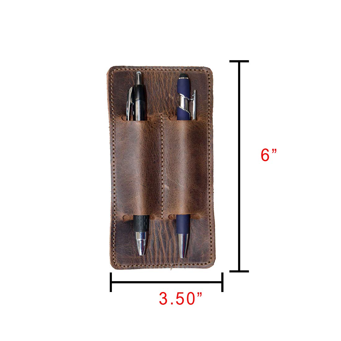 Hide & Drink, Leather Double Pen Holder/Office Essentials/Pencil Sleeve/Pouch/Case, Handmade, Bourbon Brown