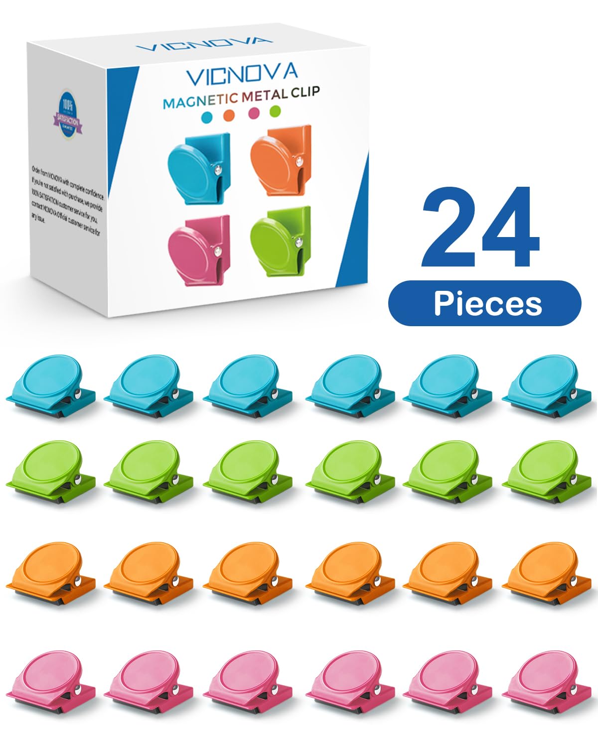 VICNOVA Magnetic Clips, 24 Pieces Magnetic Metal Chip Clips Fridge Magnets Refrigerator Whiteboard Locker Magnets Heavy Duty Clip Classroom Organization Teacher Must Haves School Supplies Accessories