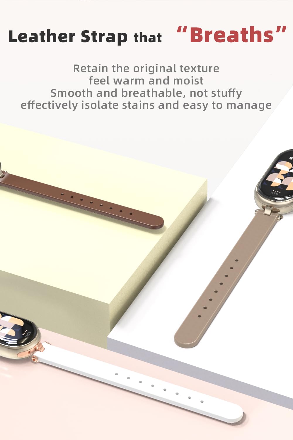 MIJOBS Strap for Xiaomi Mi Band 10/9/8 Genuine Leather Replacement Straps for Mi Fit Band 9 Breathable SmartWatch Straps Wristband Bracelet