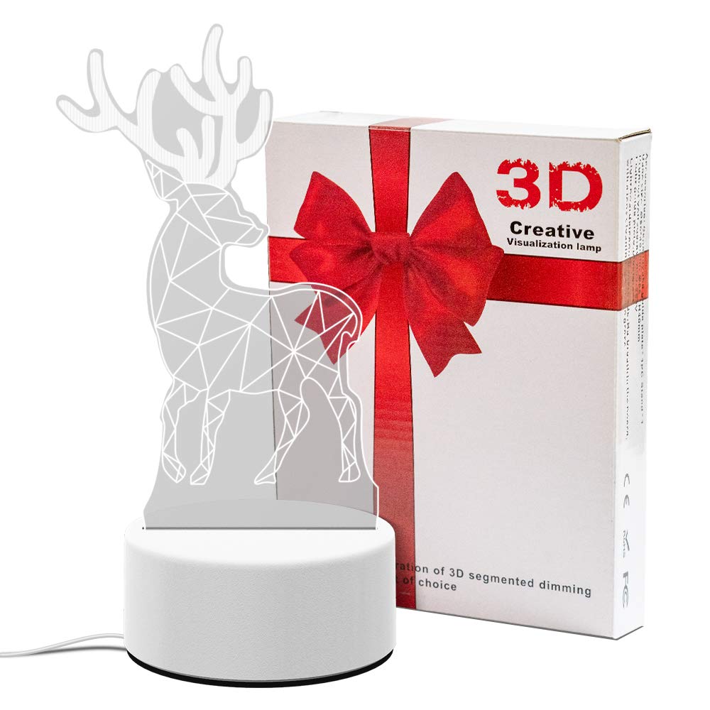 3D Illusion Toys Night Lightfor Kids, AKIVIDA 3D Christmas Deer Light Three Pattern Decor Lamp Best Gifts for Boys Girls on Birthday Graduation Festival Halloween Christmas