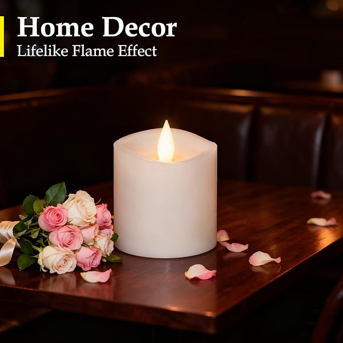 【Flameless Candles Battery Operated with Remote & Timer】 3x3 White LED Pillar Candles - 600H Flickering Flame, Realistic Fake Candles for Indoor/Outdoor Valentine's Day, Weddings, Home Decor1-Pack