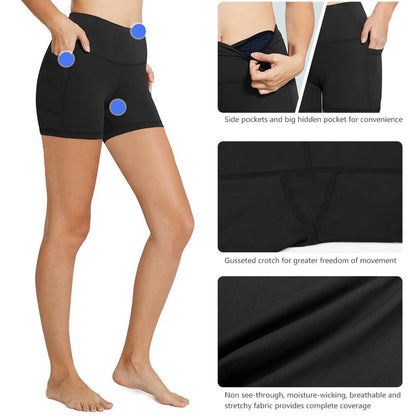 baleaf Biker Shorts Women Yoga Gym Workout Spandex Running Volleyball Tummy Control Compression with Pockets 5" 2-Pack Black/Black XXXL