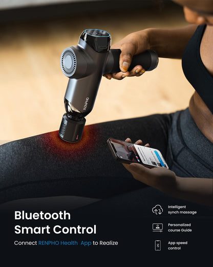 RENPHO Power+ Thermacool Massage Gun with Heat and Cold, Fathers Day Dad Gifts, 12mm Amplitude Deep Tissue Percussion Massager for Professional Athletes, App Controlled Guided Courses, 6 Speeds