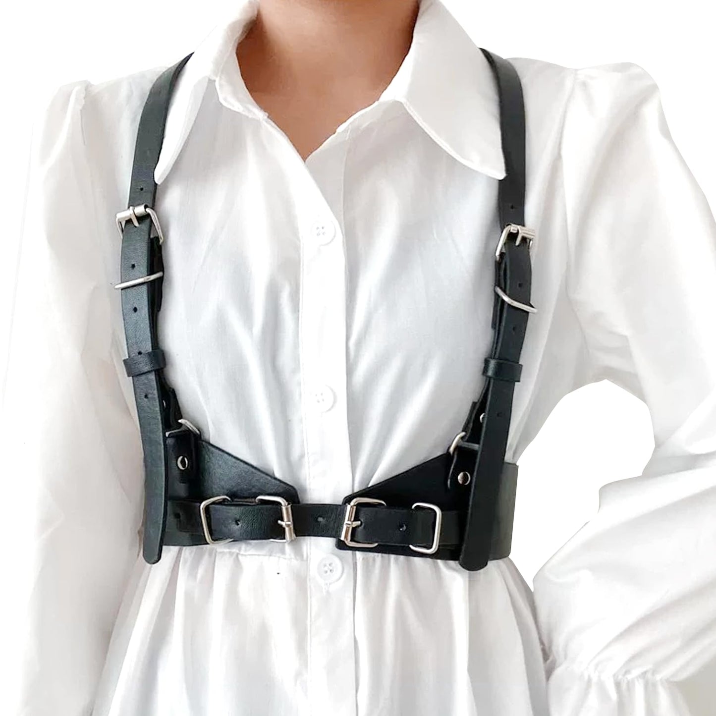 Plus Size Harness Belts for Woman, Black Waist Belt Women Leather Harness Women Goth Belts Gothic Accessories for Woman, Wide Black Womens Fashion Rave Belt Gothic Top Halloween Leather Top Vest