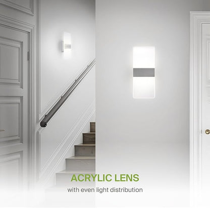 ASD 12 Inch LED Indoor Wall Sconce - Modern Interior 12W 2700K-5000K Adjustable Dimmable Wall Mounted Light Fixtures, Acrylic Glass Wall Lights for Stairway, Hallway - UL, Brushed Nickel