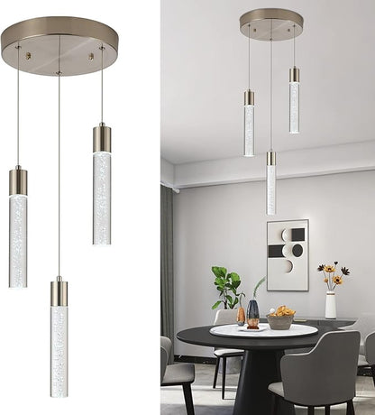 Pendant Light fixtures, Integrated 3-Light Pendant Lighting Silver Finish, Dimmable Pendant Lights Kitchen Restaurant, Dining Room