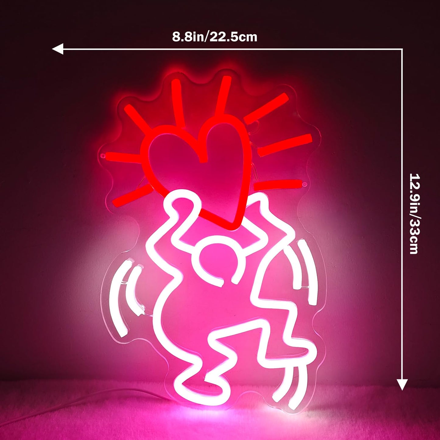 JianJung Graffiti Heart Neon Sign Heart Neon LED Signs Dimmable Neon Light Sign Wall Art Decor for Bedroom Party Man Cave Living Room Neon Pink Wall Lights Hanging Decor Birthday Christmas Gift