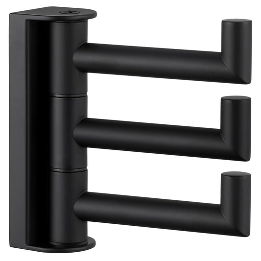 APLusee Swivel Towel Hook, 304 Stainless Steel Foldable Clothes Hook with Multi Three Rotating Arm, Flexible Bathroom Kitchen Storage Hanger Wall Mounted, Matte Black