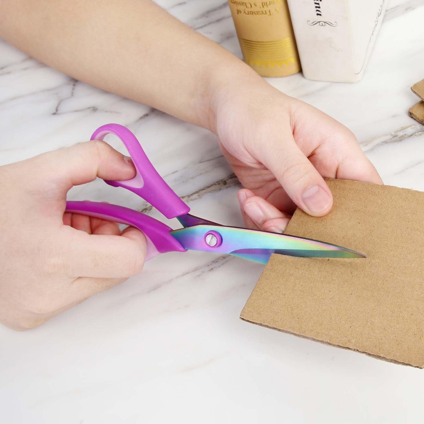 Zicolu 8.5" Scissors All Purpose, Multipurpose Office Scissors Set of 3 Pack, Titanium Coating Sharp Blade, Soft Comfort-Grip, Ideal for Fabric, School, Home, Craft & Sewing, Right/Left Handed, Purple