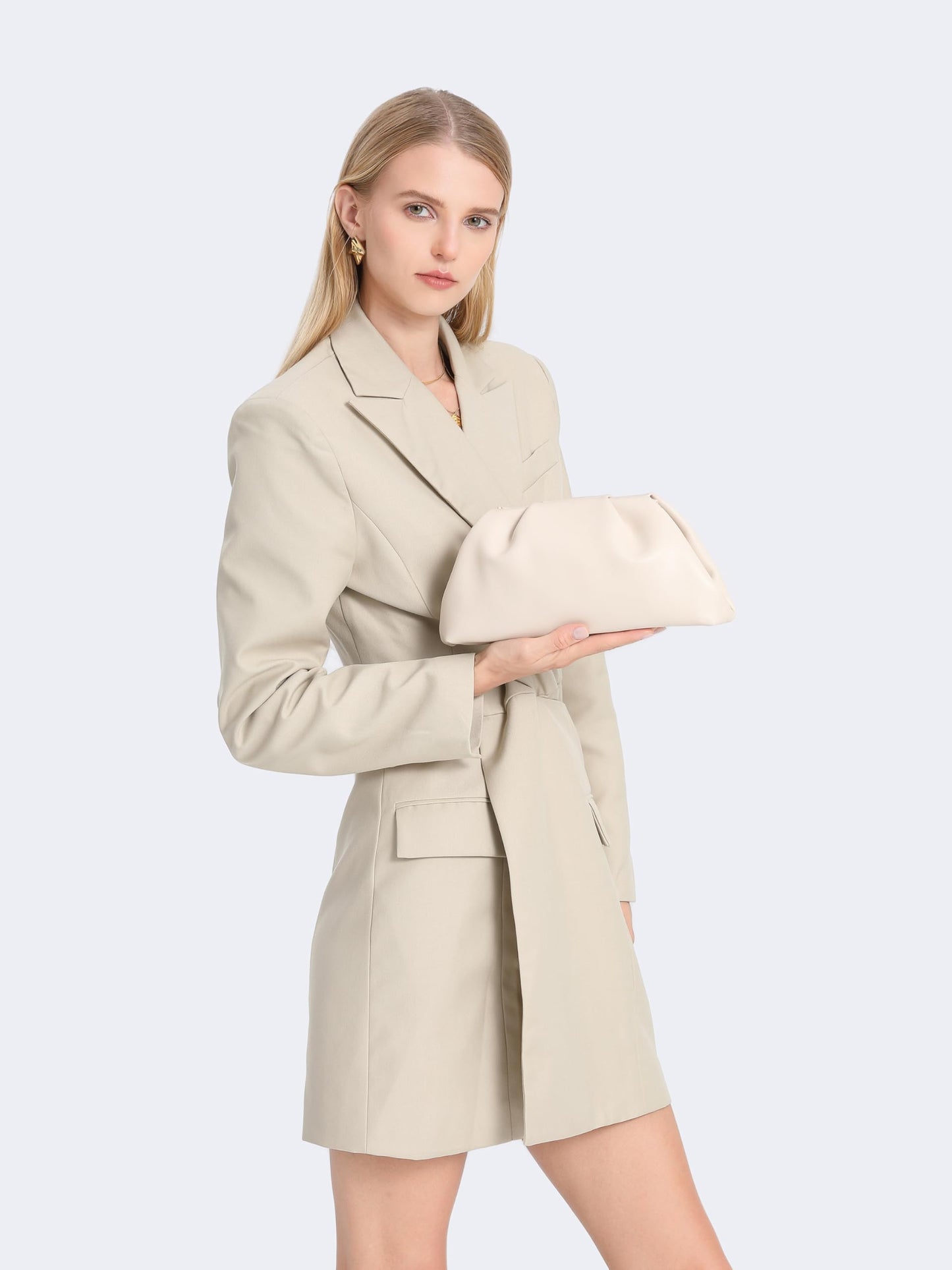 YUWITA Soft PU Leather Clutch Purses for Women Formal Elegant Luxurious Evening Bag (Beige)