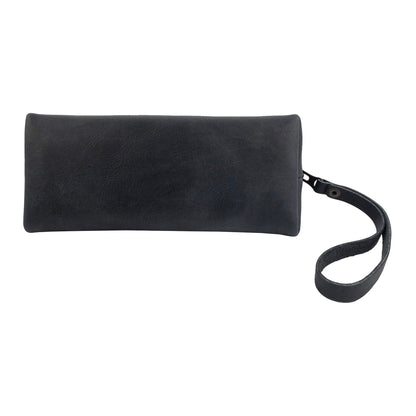 Hide & Drink, Cosmetic Travel Organizer with Hand Strap for Women, Makeup Bag, Classic Handbag, Full Grain Leather, Handmade, Charcoal Black