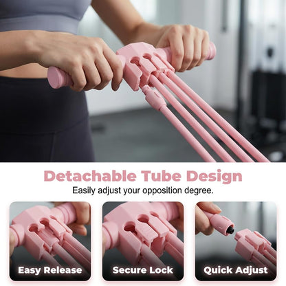 Multifunction Pedal Resistance Bands with Handles for Full Body Home Workout, 2026 Upgrade 6-Tube Elastic Yoga Pedal Puller Resistance Band, Adjustable Tension, Target Abs, Arms & Legs (Pink)