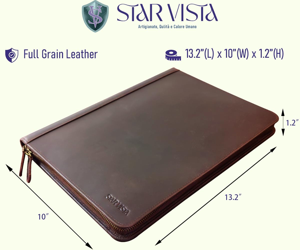 STAR VISTA Flamingo Full Grain Cowhide Leather Padfolio - Executive Business Folio, Sleeve for 13" Tablet & iPhone16, A4/US Letter Size Binder, Lefty Friendly