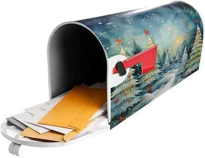 Festive Magnetic Mailbox Cover Christmas Forest Pattern Outdoor Mailbox Protector Holiday Seasonal Decorative Garden Yard Home Standard Size 21 x 18 Inch