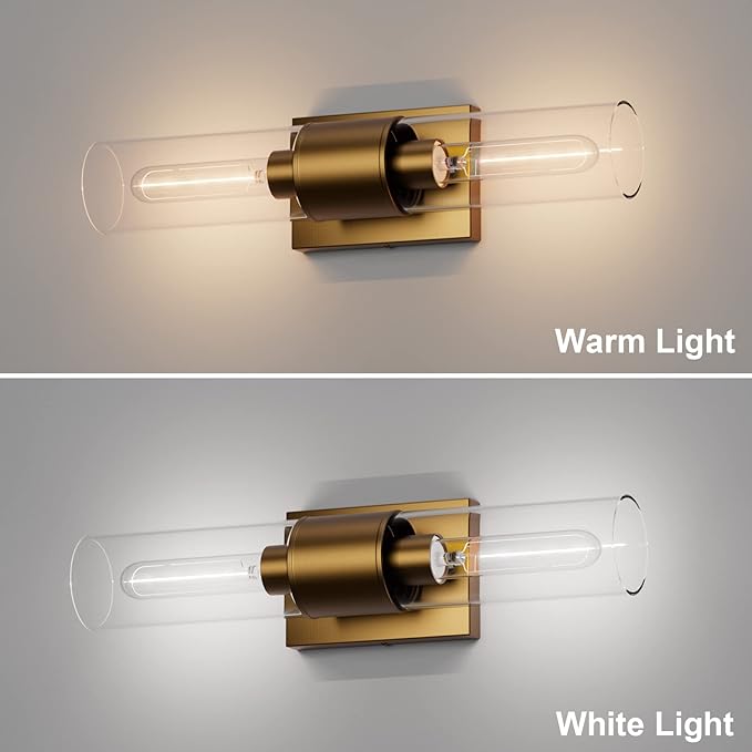Tipace Bathroom Vanity Light Fixtures,Indoor Gold Wall Lights with Clear Glass,Modern Wall Sconces Up and Down Wall Mount Lamp for Bathroom,Bedroom,Hallway,Kitchen(Bulb not Include)