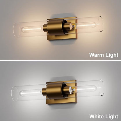 Tipace Bathroom Vanity Light Fixtures,Indoor Gold Wall Lights with Clear Glass,Modern Wall Sconces Up and Down Wall Mount Lamp for Bathroom,Bedroom,Hallway,Kitchen(Bulb not Include)