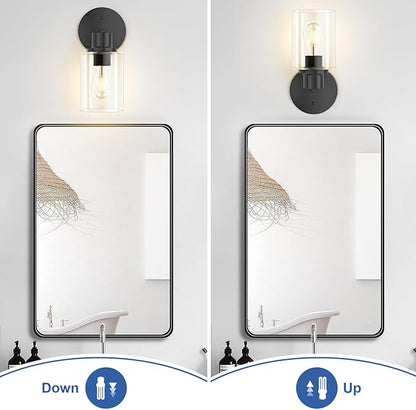 GORDNWE Set of 2 Bathroom Wall Sconce, Matte Black Vanity Light, Modern Wall Light Fixture with Clear Glass Shade and E26 Bulb Base, Wall Lamp Wall Mount Light Fixtures for Mirror, Bedroom