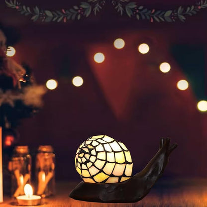 Tiffany Style Pink Snail Accent Table Lamp Handmade Stained Glass Shade Night Light for Kids with 3 Color Temperatures LED Bulb - Ideal Gift for Home Decor(8" D x 5." W x 5." H)