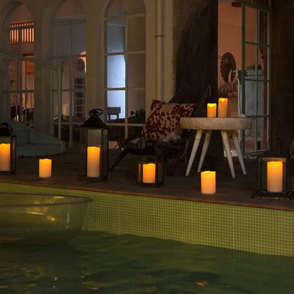 Homemory 4" x 8" Waterproof Outdoor Flameless Candles, Battery Operated Flickering LED Pillar Candles with Remote and Timers for Indoor Outdoor Lanterns, Long Lasting, Large, Dark Ivory, Set of 2