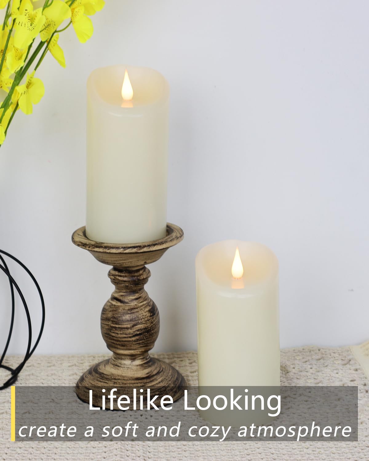 TECHLONG Flameless Candles Flickering 3D Moving Flame, Last 1000+ Hours Battery Operated Candles with Remote Timer, Set of 3 Ivory Real Wax Electric LED Pillar Candles for Home Wedding Decoration