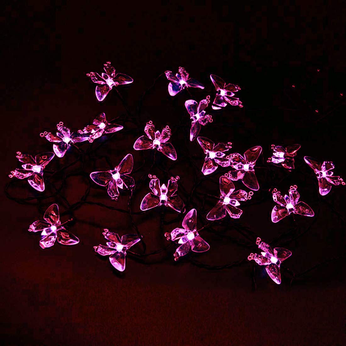 WONFAST Solar String Lights, Waterproof 16ft 20LED Butterfly Christmas Fairy Lights Decorative Lighting for Home Party Wedding Patio Garden Porch Balcony (Pink)