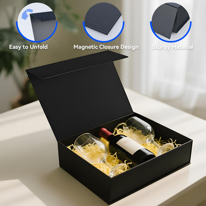 Brothersbox Black Gift Box 13.8"x9.1"x4.3" Large Gift Boxes for Presents with Magnetic Lid, Ribbon, Collapsible Boxes for Valentine's Day Mother's Day Christmas Birthday Wedding