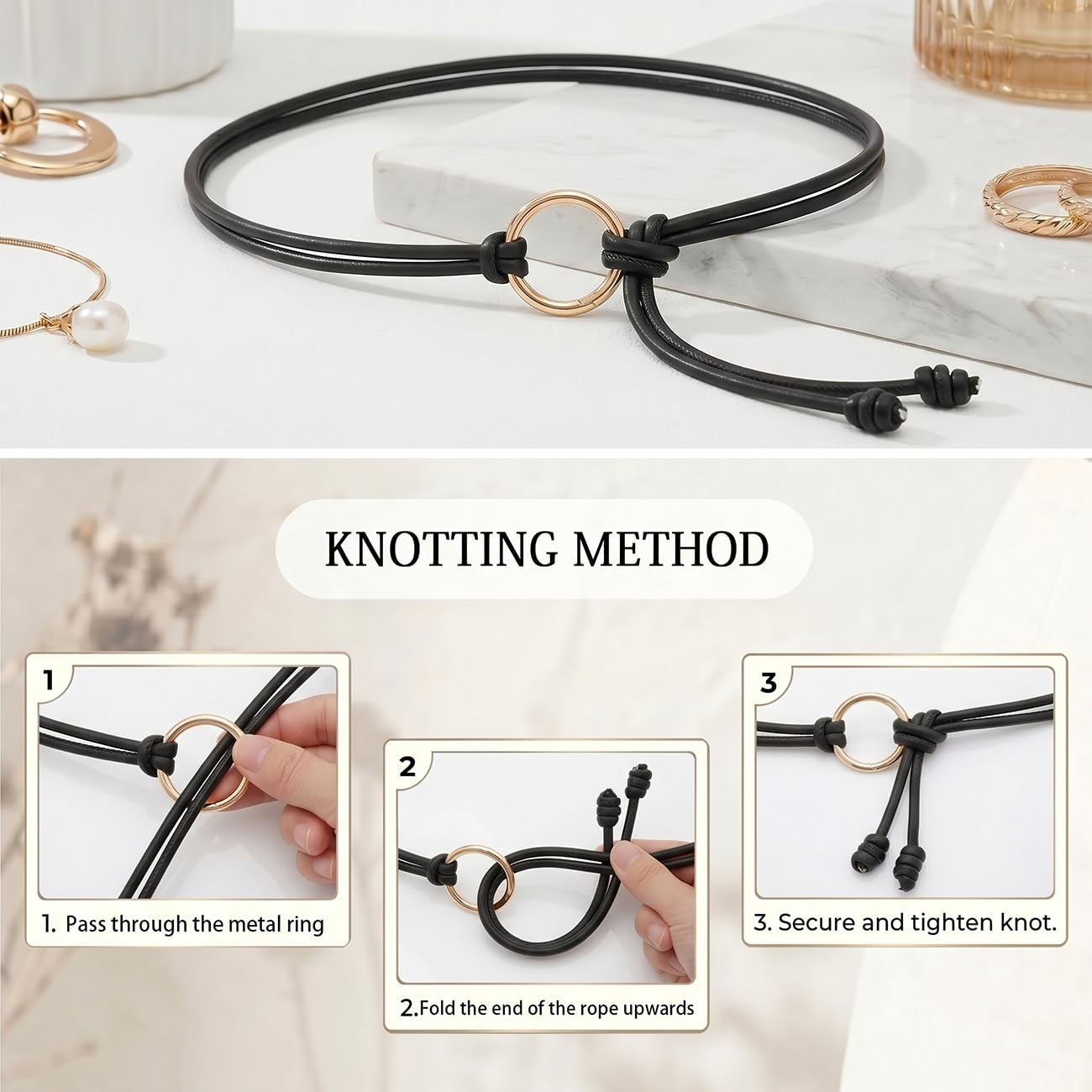 BAOKELAN Women Skinny Thin Belts PU Leather Knotted Waist Belt for Dresses Black A 130CM