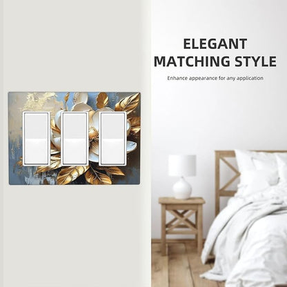 Decorative Art Light Switch Covers Gilded Bloom 3 Gang Triple Rocker Outlet Switch plate GFCI Faceplate GFCI for Home Decor