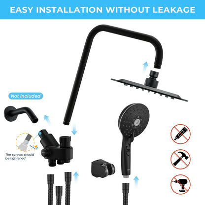 Ryamen Dual Shower Head Combo, 8'' High Pressure Rain Shower Head with Handheld Spray, 6+1 Spray Settings Handheld Showerhead, Height Adjustable, One-touch Pause Button, Matte Black