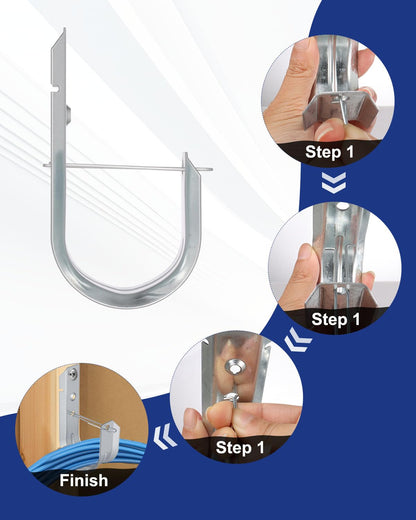 AOKLIT 2" Galvanized Steel J-Hooks, Heavy Duty Wall Mount Cable Support J Hook with Retainer Clip for Cable Management (50 PCS)