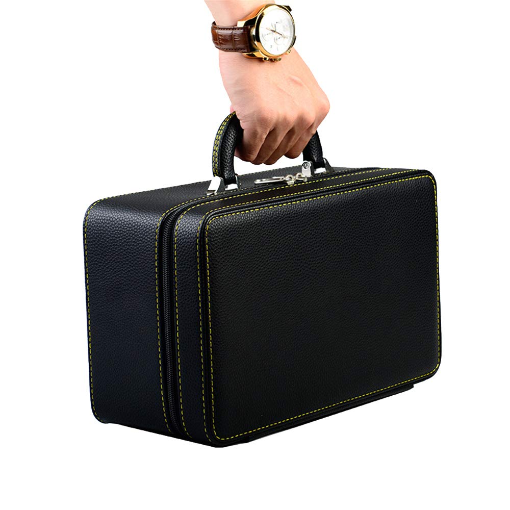 Oirlv Black Leather Jewelry Box Handmade Travel Jewelry Organizer Storage Case Holder For Girl Lady Earring,Ring,Necklace,Pendant,Watch,Bracelet.(3 layers)