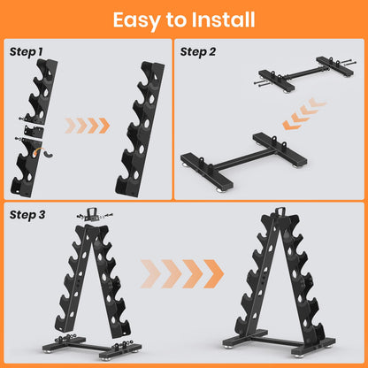 TomCare Dumbbell Rack Stand Only, 5 Tier Weight Rack for Home Gym Metal Compact A-Frame Dumbell Holder for Dumbell Set (5-35 LB), Weight Storage Holder with Handle (Stand Only)