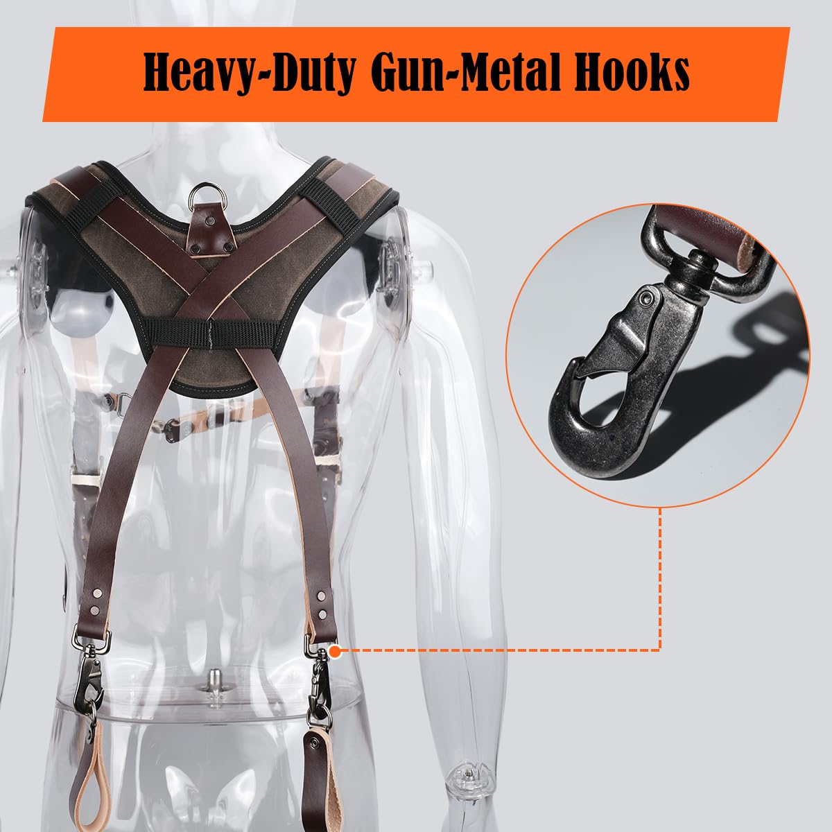WELKINLAND Top-Grain Tool Belt Suspenders, Heavy-Duty Tool Belt Suspender For Men, Comfy Padded Tool Belts Suspenders, Adjustable Extra-Thick Leather Tools Belt Suspenders For Men
