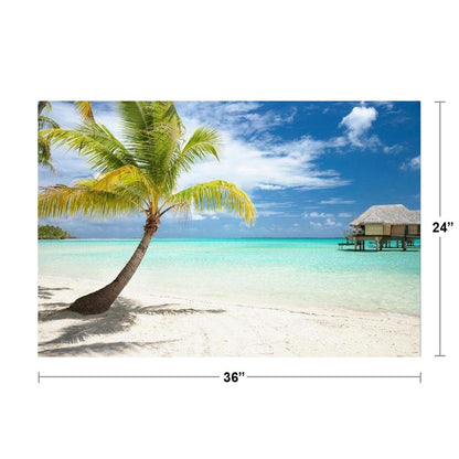 Beach Art Wall Decor Coral Beach Sand Sea Palapa Tropical Palm Tree Photo Sunset Landscape Pictures Ocean Scenic Scenery Nature Photography Paradise Cool Wall Art Print Poster 36x24