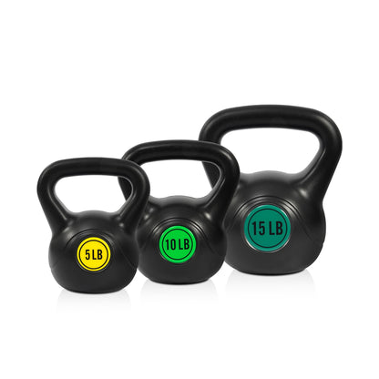 Fitvids Wide Grip 3-Piece or 4-Piece Kettlebell Exercise Fitness Weight Set, Include 5 lbs, 10 lbs, 15 lbs and 20 lbs, Set of 3 or Set of 4