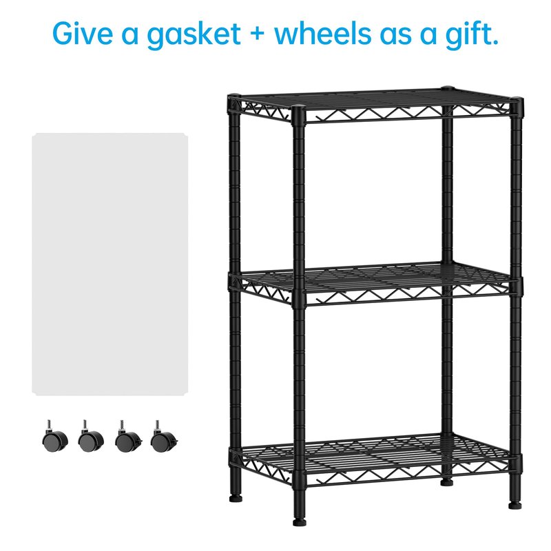 SINGAYE 3 Small Shelves Storage Shelf Wire Shelving Unit Metal Shelf Adjustable Organizers Storage Shelving with Wheels for Bathroom Laundry Room Kitchen Pantry11.6”D x 17.6”W x 30”H Black