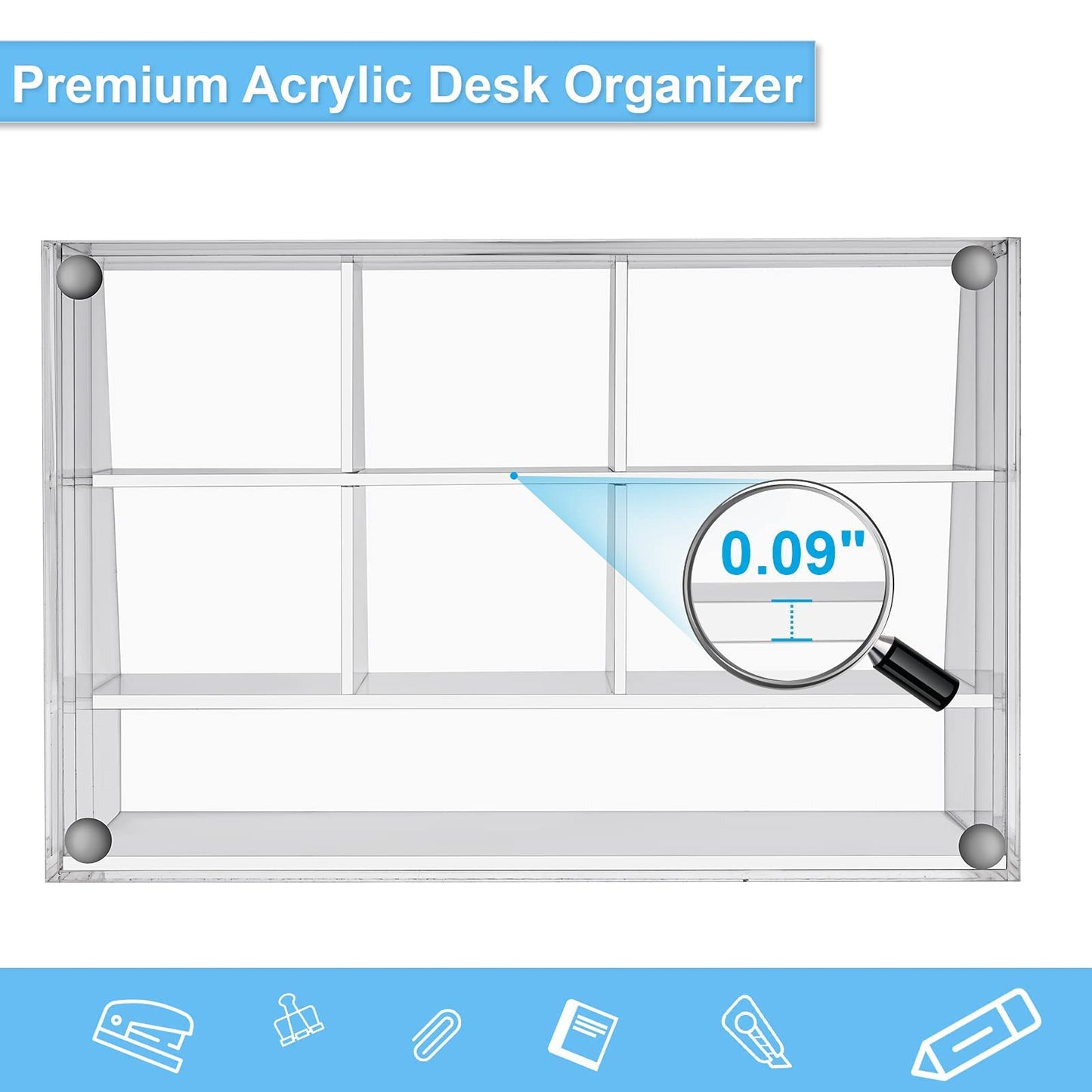VITVITI Acrylic Desk Organizer, Upgraded Clear Pencil Organizer for Desk, 7 Compartments Stationary Pen Organizer Storage with Drawer, for Office Supply, 500+ Pencils Capacity