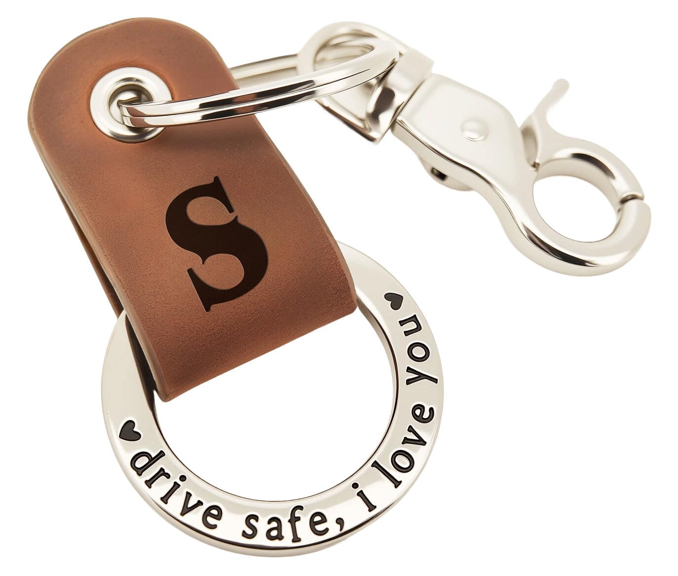 Japrex Embossed Leather Keychain, Personalized Keychain For Him, Engrave with Name Initial, Birthday Gift for Him, Dad, Boyfriend, New Driver Gifts, Couple Keychains (Initial S)
