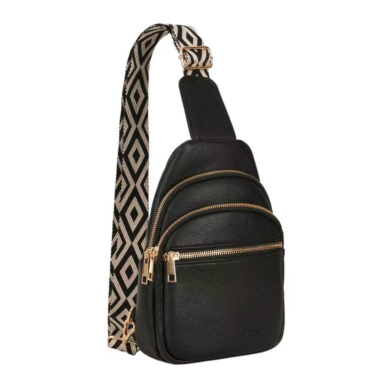 MLHUA Small Crossbody Sling Bag For Women and Men Vegan Leather Chest Purses Fanny Pack Unisex (Black)