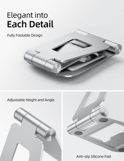 Nulaxy Aluminum Dual Foldable iPad Stand, Fully Adjustable Desktop Tablet Holder, Tablet Accessories for Office Kindle Compatible with Mobile Devices iPad Pro/Air/Mini, iPhone Pro/Max/Plus, Gray