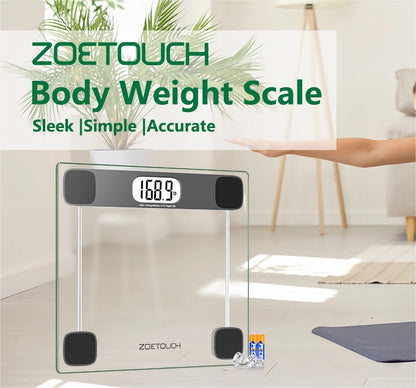 ZOETOUCH Scale for Body Weight Digital Bathroom Scale Accurate Weighing Machine for People, High Precision Bath Scale, Step On, Tempered Glass LCD Display Batteries and Tape Measure Included, 400lbs
