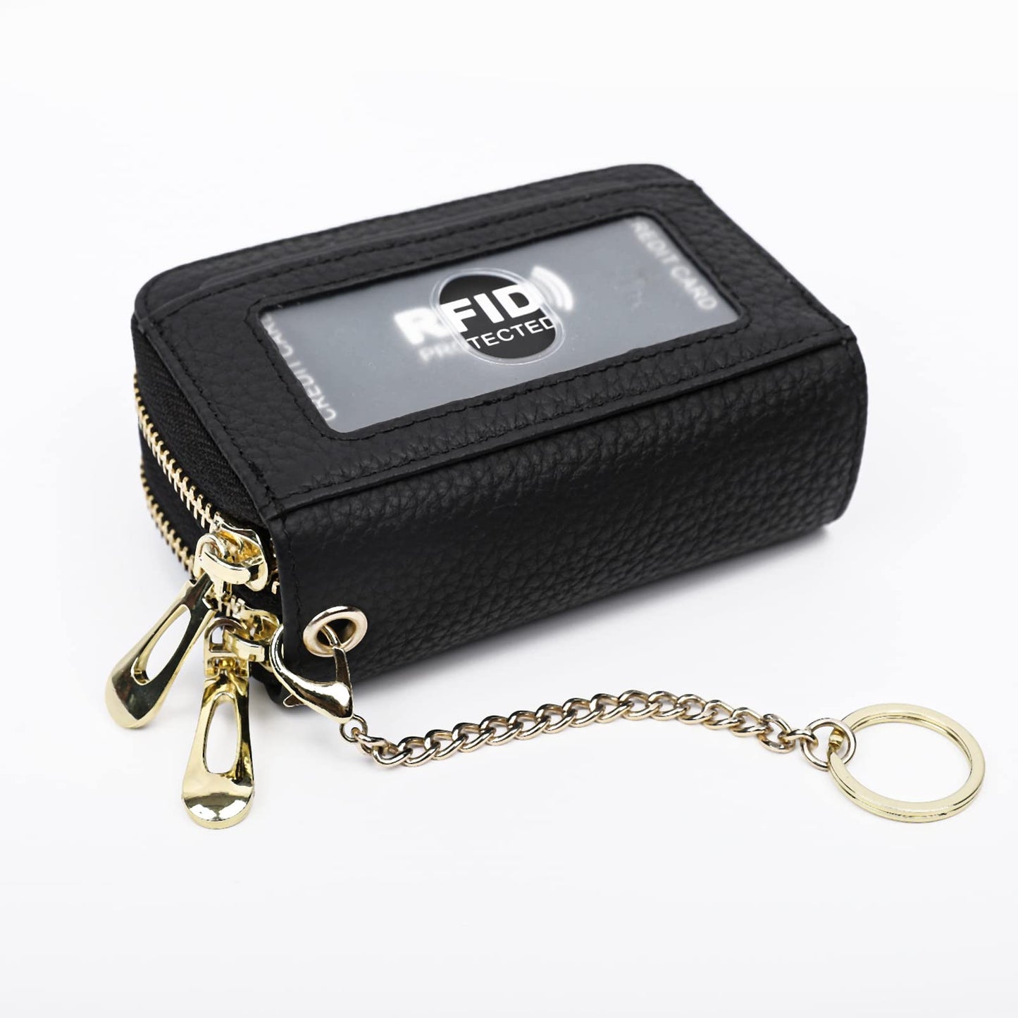 imeetu RFID Credit Card Holder, Small Leather Double Zipper Card Case Wallet for Women (Max,Black)