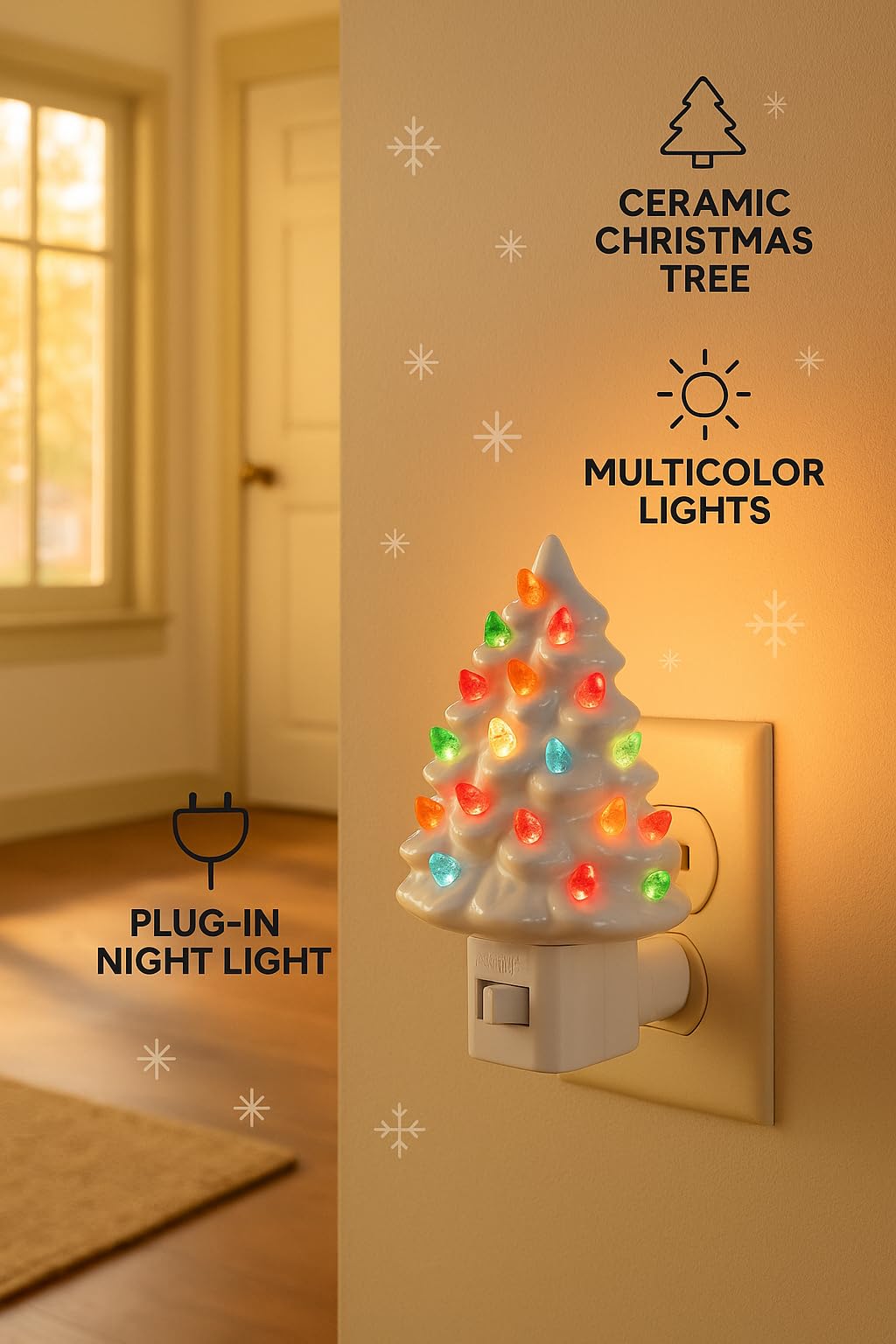Collections Etc. Decorative Ceramic Christmas Tree Night Light -White