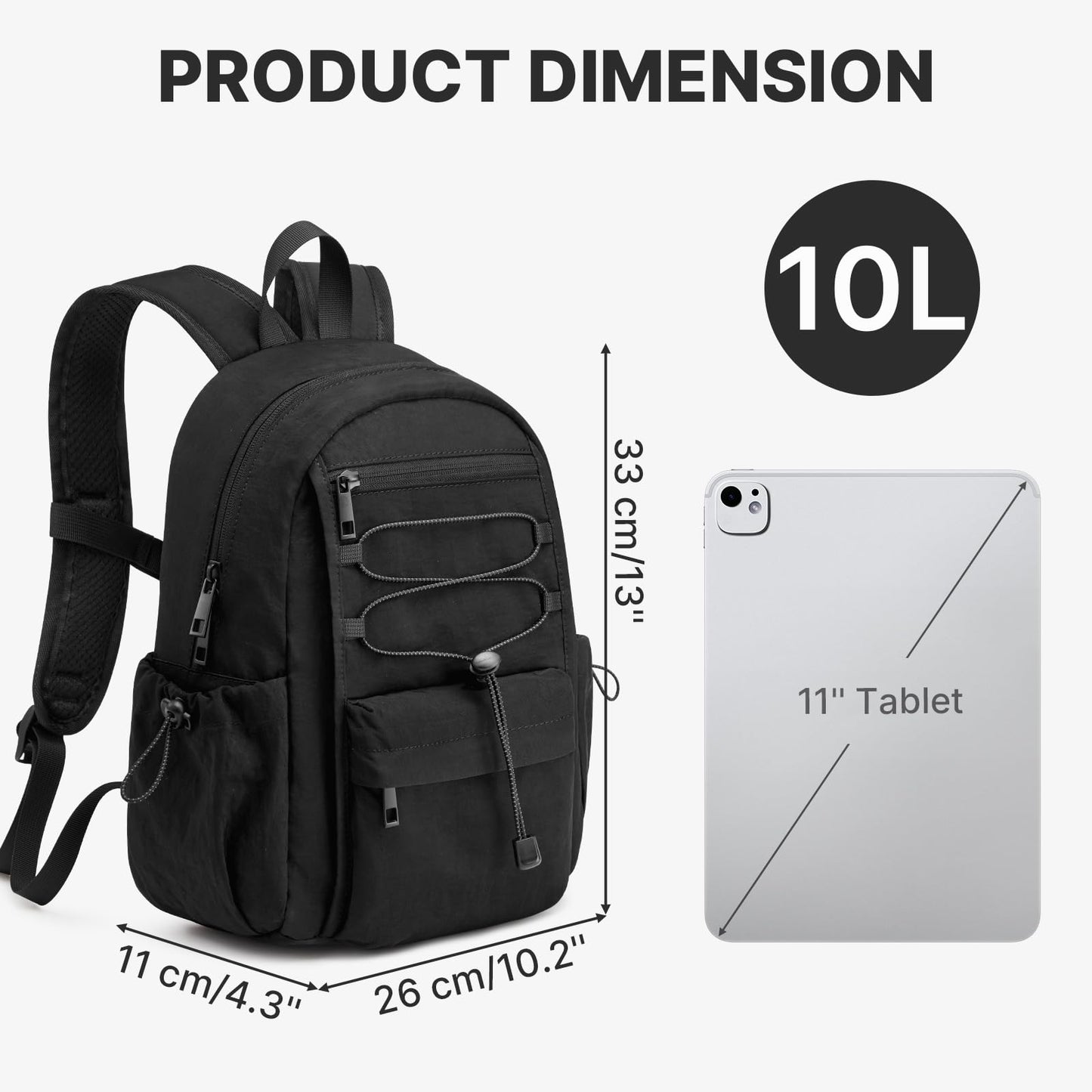 G4Free 10L Small Backpack for Women Men Lightweight Mini Travel Backpacks Hiking Casual Daypack, Black