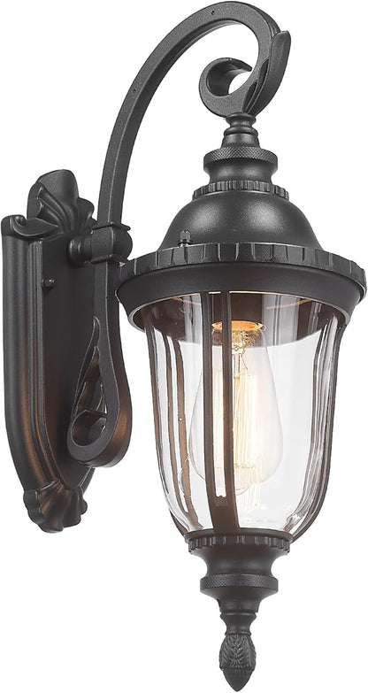 Outdoor Wall Light Fixture Black Porch Lights Outside Wall Mounted Lighting Clear Glass Shades Exterior Waterproof Lanterns Modern Outdoor Wall Sconces for Home, Yard, Patio
