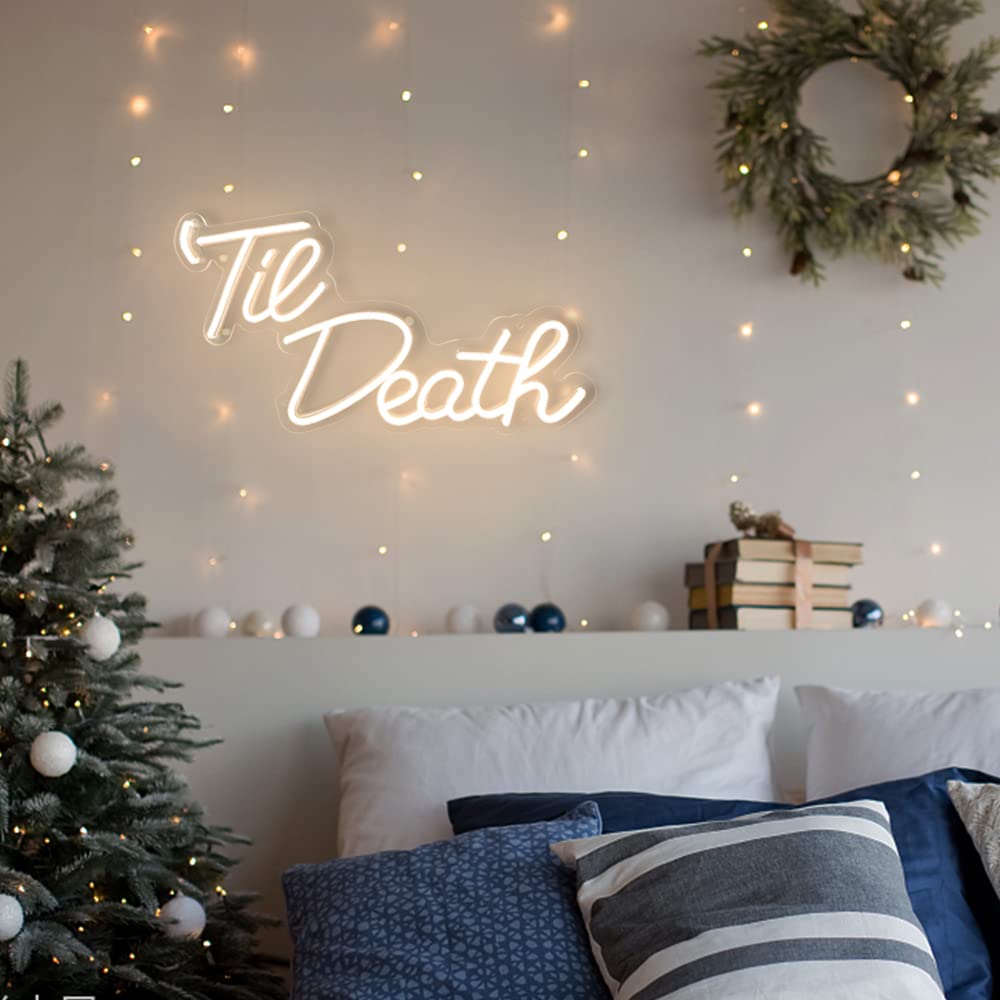 JXIN Til Death Neon Sign for Wall Decor, LED Light Signs for Wedding Engagement Birthday Anniversary Proposal Party Bedroom Office, Wedding Gifts for Loved Ones, 16"x9" Warm White