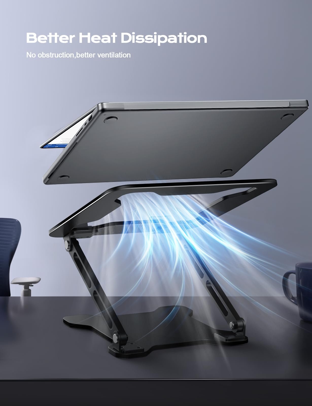 LOXP Adjustable Laptop Stand for Desk, Metal Foldable Laptop Riser, Portable Ventilated Cooling Lectern, Ergonomic Computer Notebook Stand Compatible with 10-15.6" Laptops