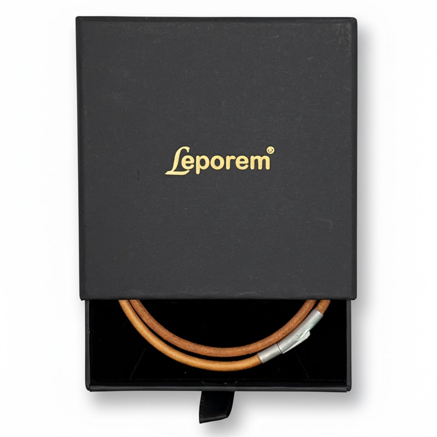 Leporem Minimalist Genuine Brown Leather Cord Necklace Pendant Holder Hypoallergenic Stainless Steel Push-Lock Clasp Wrap Bracelet (18 Inch)